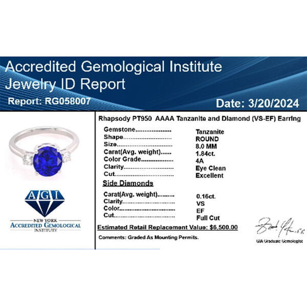 RHAPSODY AAAA Tansanit und VS-EF Diamant Ring in 950 Platin - 2 ct. image number 7