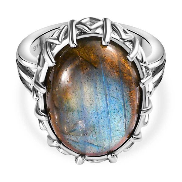 Labradorit Ring, Edelstahl, (Gr&ouml;&szlig;e 17.00) ca. 13.23 ct