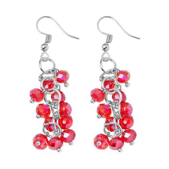 2er Set - Mehrreihige Rote Kristall Perlen Halskette und passende Ohrringe