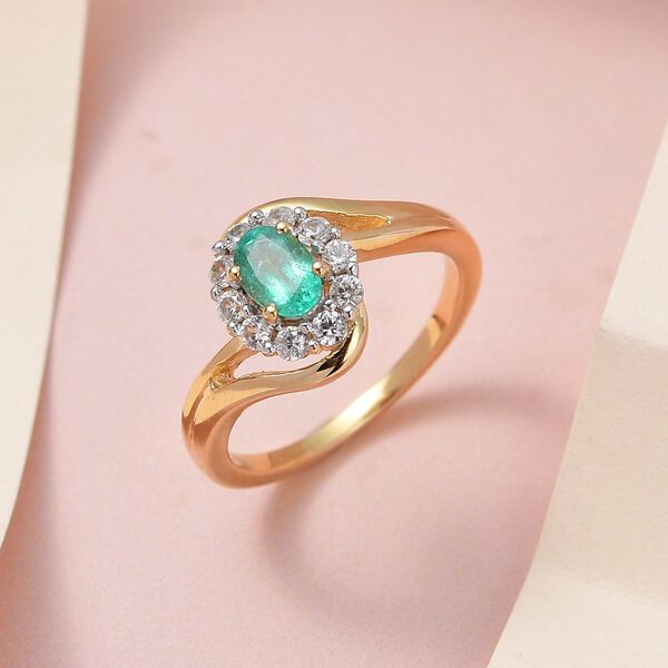 Sambischer Smaragd und wei&szlig;er Zirkon-Ring - 0,92 ct. image number 2