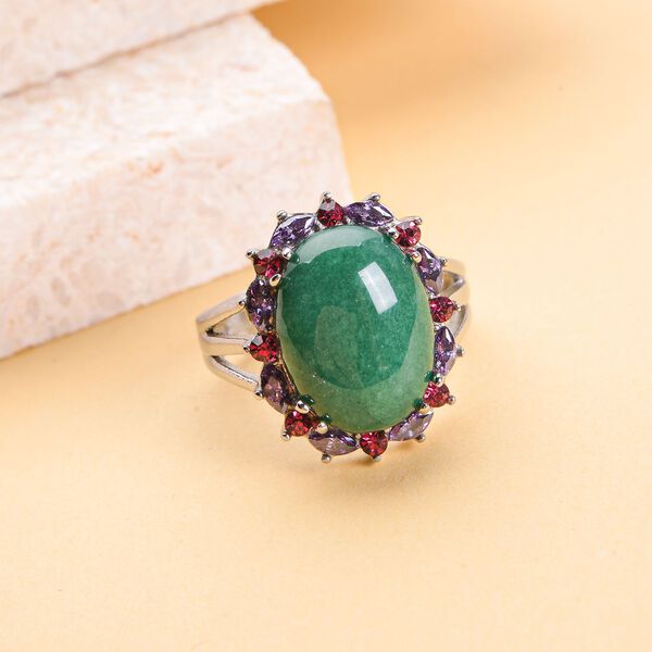 Grüner Aventurin, fuchsiafarbener und lila Kristall-Ring - 10 ct. image number 2