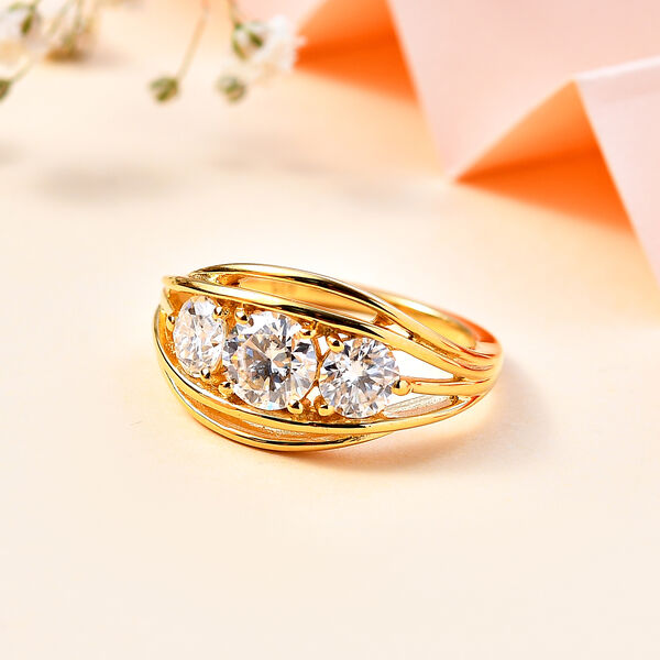 Moissanit Ring, 925 Silber 750 Gelbgold Vermeil - 1,64 ct. image number 2