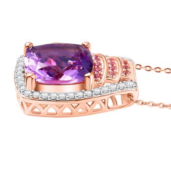 D'joy AA Rose De France Amethyst, Moissanit Anh&auml;nger mit Kette (ca. 50 cm), 925 Silber 750 Ros&eacute;gold Vermeil ca. 5,71 ct.