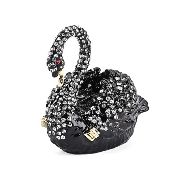 " Swan shape Trinket Storage Box - black Material: Alloy + diamond size: 7*4.5*6cm  " image number 0