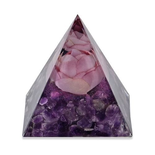 Energie Edelstein Pyramide mit Rosenquarz Lebensbaum und Kyanit Lagune, 6x6x6 cm