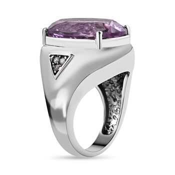 STATEMENT LOOK - Rose De France Amethyst (18 x 13 mm), Wei&szlig;er Zirkon Ring 316L Edelstahl (Gr&ouml;&szlig;e 18.00) ca. 11.72 ct