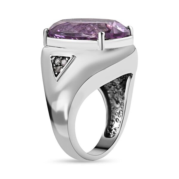 STATEMENT LOOK - Rose De France Amethyst (18 x 13 mm), Weißer Zirkon Ring Edelstahl (Größe 18.00) ca. 11.72 ct image number 3