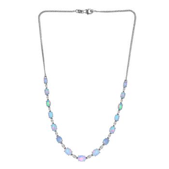 Nat&uuml;rliche, &auml;thiopische Welo Opal und wei&szlig;e Topas-Halskette, 45 cm - 14,25 ct.