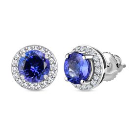 AAAA Tansanit und Diamant Ohrringe in 950 Platin - 2,38 ct.