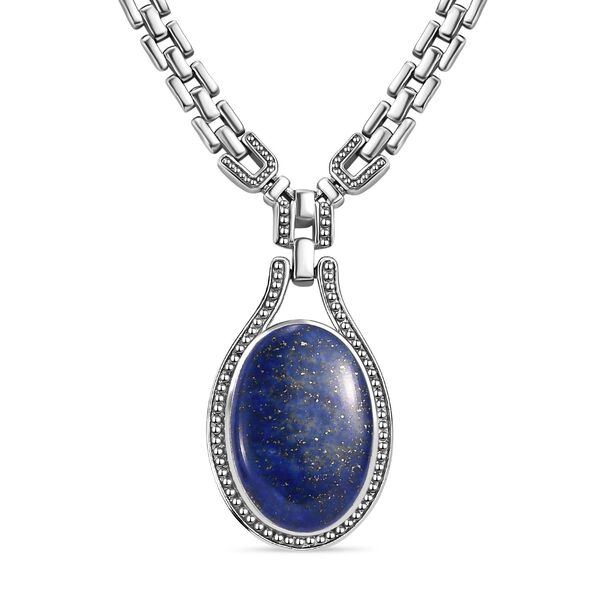Lapislazuli Halskette ca. 45 cm Edelstahl ca. 38.42 ct image number 0