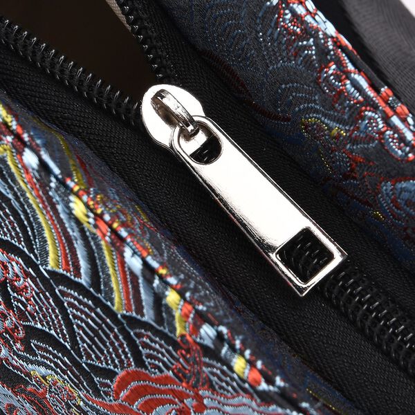 Jacquard-Tasche aus Poly-Satin mit Futter und Reißverschluss, Innentasche, schwarz image number 6