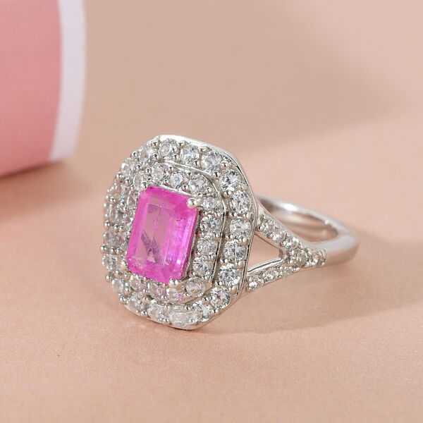 Rosa Saphir und Zirkon-Halo-Ring, 925 Silber platiniert, 2,97 ct. image number 2
