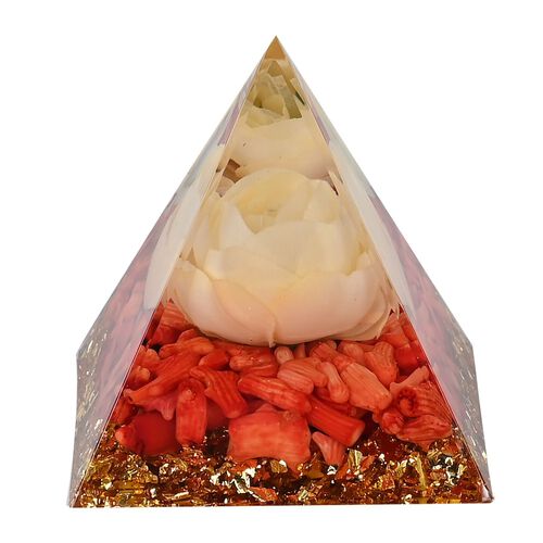 Energie Edelstein Pyramide mit Rosenquarz Lebensbaum und Kyanit Lagune, 6x6x6 cm