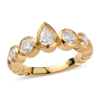 Moissanit Ring, 925 Silber Gelbgold Vermeil  ca. 1,42 ct