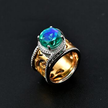 2er-Set- Zweifarbige Pfau Triplett Quarz Ringe - 4,13 ct.