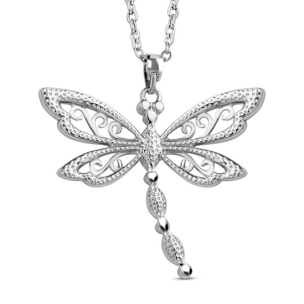 Libelle Kristall-Anhänger mit Kette und Ohrringe in Silberton - 3 ct. image number 5