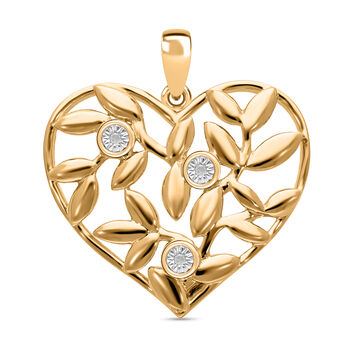 Herzf&ouml;rmiger Anh&auml;nger mit filigranem Blatt- und Blumendesign, Wei&szlig;er Diamant Anh&auml;nger, 925 Silber Gelbgold Vermeil