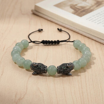 Gr&uuml;ner Aventurin, Schwarzer Zirkonia Armband, Flexibles, Messing Schwarzes Rhodium