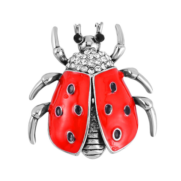 Schwarzer Kristall, Wei&szlig;er Kristall Brosche  emailliert