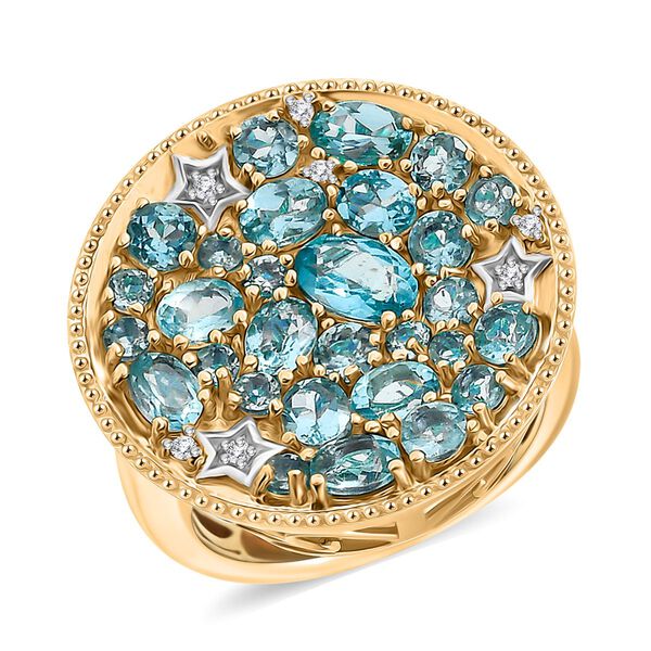 D'Joy Blauer Apatit Ring 925 Silber Rhodiniert und 750 Gelbgold Vermeil (Größe 17.00) ca. 3.90 ct image number 3