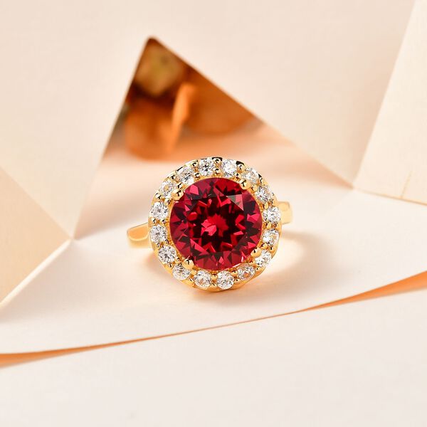 Synthetischer Padparadscha-Saphir und Zirkon Ring, ca. 7,76 ct image number 2