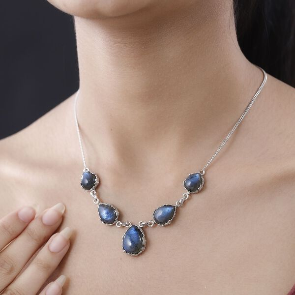 Labradorit Halskette ca. 45 cm 925 Silber platiniert ca. 36.45 ct image number 3