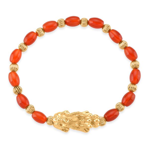 Roter Achat Pixiu Armband, flexibel, gelb vergoldet ca. 35.00 ct image number 3