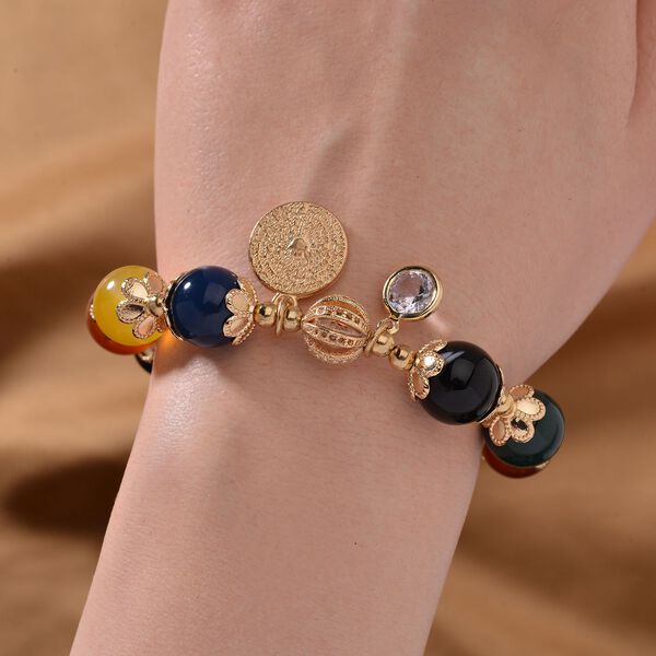 Mehrfarbiger Achat, Wei&szlig;er Kristall Armband Flexibles Legierung Gelbes Gold image number 2