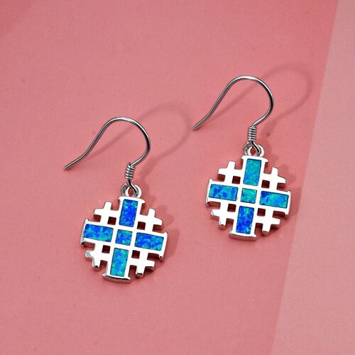 Simulierte blaue Opal Puzzle-Ohrringe image number 1