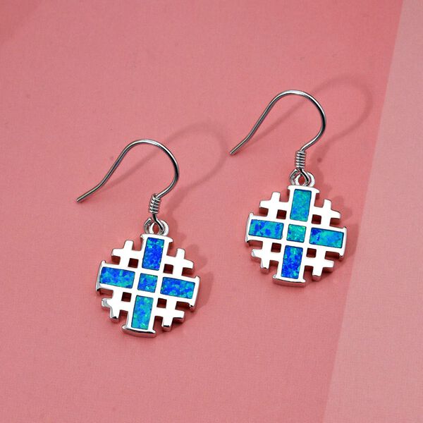 Simulierte blaue Opal Puzzle-Ohrringe image number 1