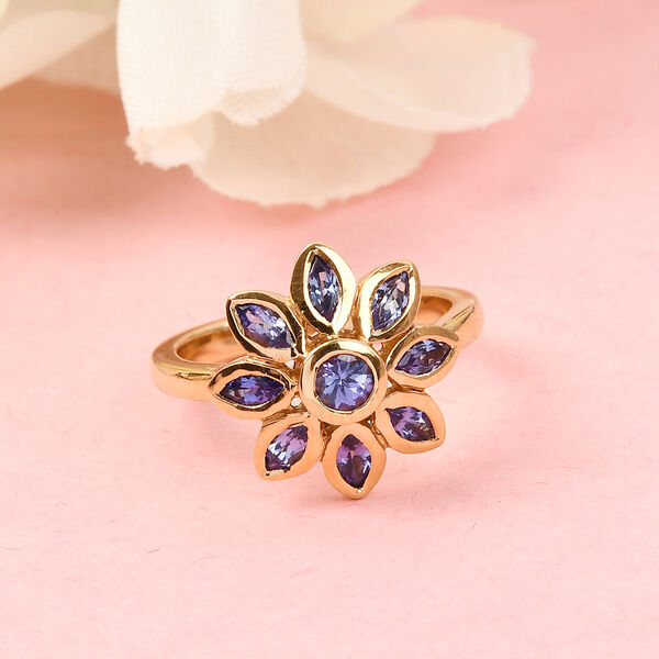 Tansanit Blumen Ring 925 Silber 585 Vergoldet ca. 1.0 image number 2