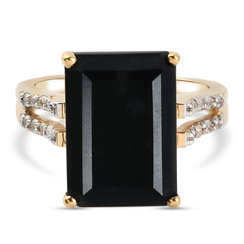 Schwarzer Turmalin und Zirkon-Ring, 925 Silber vergoldet (Gr&ouml;&szlig;e 16.00) ca. 8,02 ct