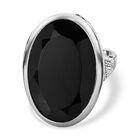 Schwarzer Spinell, Wei&szlig;er Zirkon Ring, 925 Silber platiniert (Gr&ouml;&szlig;e 18.00) ca. 61.39 ct