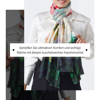 LA MAREY Schal aus 100% Premium-Kaschmir mit Digitaldruck, 70x200cm, wei&szlig;e Glockenblumen