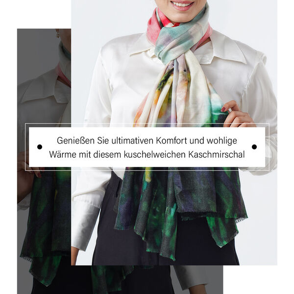 LA MAREY Schal aus 100% Premium-Kaschmir mit Digitaldruck, 70x200cm, wei&szlig;e Glockenblumen image number 2