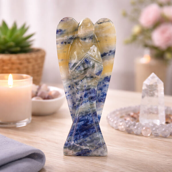 LIVMORE Handgeschnitzte Schutzengel Figur Sodalith ca. 7,62 cm Dunkelblau image number 1