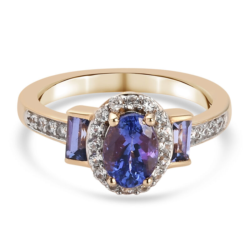 AA Tansanit und Zirkon-Ring, 925 Silber 585 Gelb Vermeil  ca. 1,41 ct image number 0