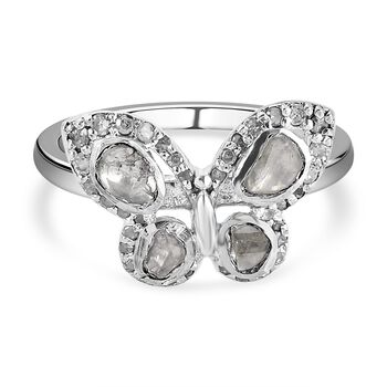 Wei&szlig;er Polki Diamant Ring, 925 Silber platiniert (Gr&ouml;&szlig;e 17.00) ca. 0.50 ct