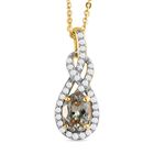 AAA Turkizit und weißer Zirkon-Anhänger mit Kette, 925 Silber Gelbgold Vermeil ca. 1.27 ct