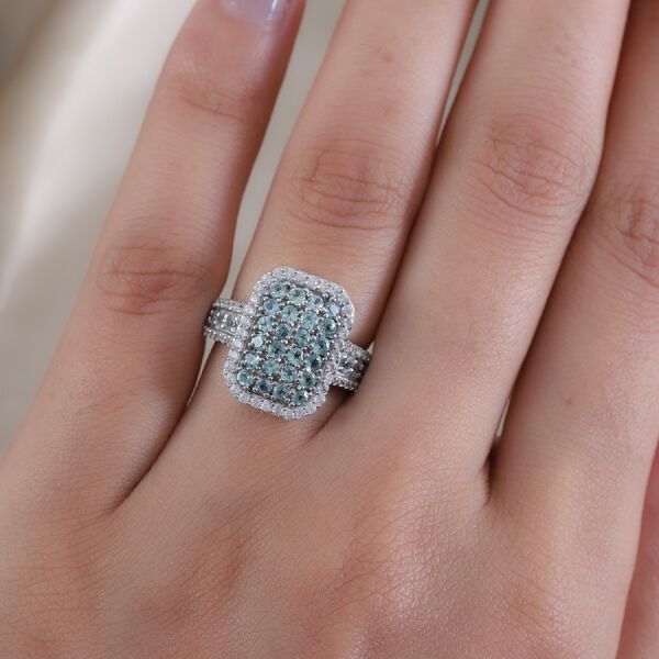 Alexandrit und Zirkon Cluster Ring 925 Silber Platin-&Uuml;berzug image number 3