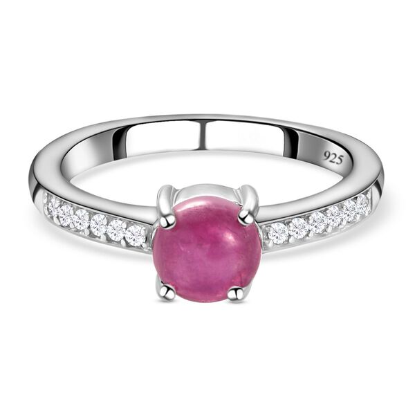 Sternrubin und wei&szlig;er Zirkon-Ring, 925 Silber platiniert  ca. 1,41 ct