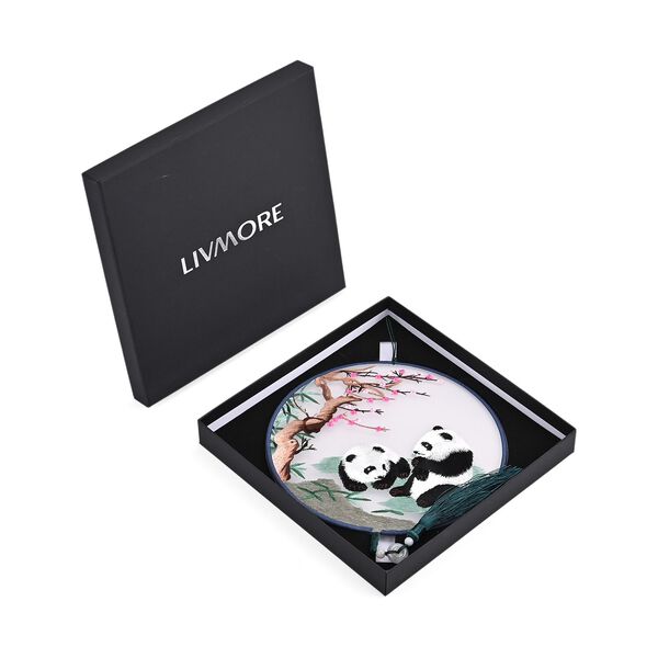 LIVMORE Doppelseitige Stickerei Seidenwanddekoration mit Jadequaste, 20cm, Panda-Muster image number 8