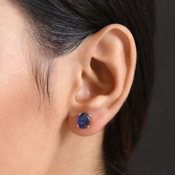 D'Joy Masoala Saphir (Fissure gef&uuml;llt) Ohrringe 925 Silber 750 Gelb Vergoldet ca. 3.76 ct image number 3