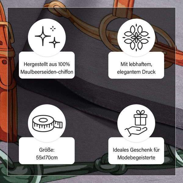 LA MAREY - 100% Maulbeeren-Seidenschal, Chiffon, 55x170 cm, Grau image number 4