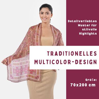 Bedruckter Schal aus 100% Seide, Mehrfarbiges Muster mit Mauve Bord&uuml;re,70x200 cm