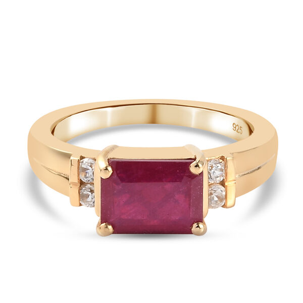 Afrikanischer Rubin (Fissure gefüllt) und Zirkon Ring 925 Silber vergoldet image number 0