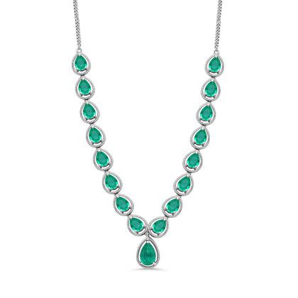 Smaragd-Triplette-Quarz Halskette ca. 45 cm 925 Silber rhodiniert ca. 26,10 ct.