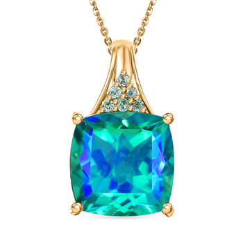 D'Joy Pfau Triplett Quarz und blauer Apatit Anh&auml;nger mit 50cm Kette - 13,19 ct.