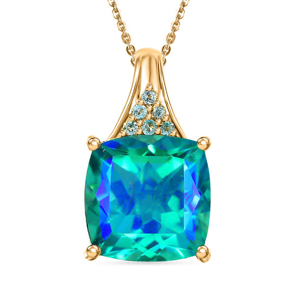 D'Joy Pfau Triplett Quarz und blauer Apatit Anh&auml;nger mit 50cm Kette - 13,19 ct.