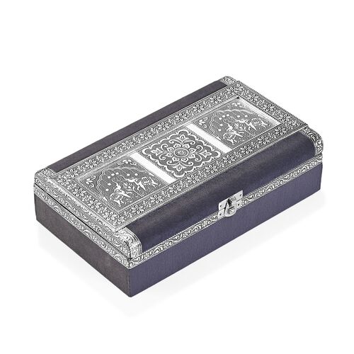 " Handcrafted Oxidized Tree Of Life Embossed Jewellery Box  Size-24.2X15X7 Cms Colour-Silver & Green"